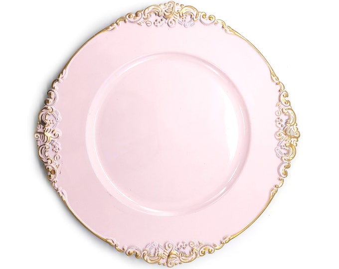 Allgala 13-Inch 6-Pack Heavy Quality Plastic Round Charger Plates- Floral Decorated Border