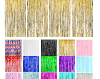 Allgala 4PK 6.5FT x 3.2FT (1x2 Meters) Metalic Tinsel Party Photo Backdrop Curtains Door Fringe Décor