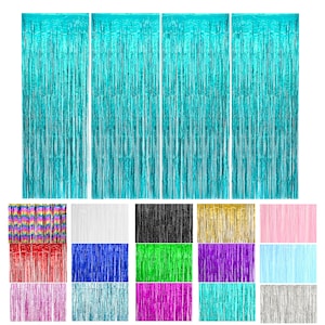 Allgala 4PK 9.8FT x 3.2FT (1x3 Meters) Metallic Tinsel Party Photo Backdrop Curtains Door Fringe Décor