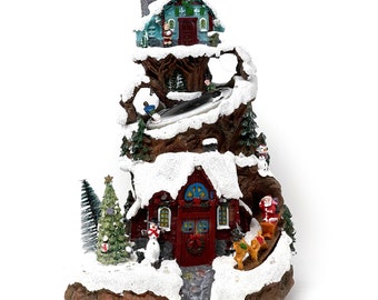 Allgala Crafted Polyresin Christmas House Collectable Figurine with USB and Battery Dual Power Source-Ski in Snow Mountain-XH93433