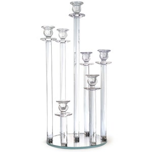 Crystal Glass 7-Cup Candelabra - Modern Centerpiece, 23-Inch