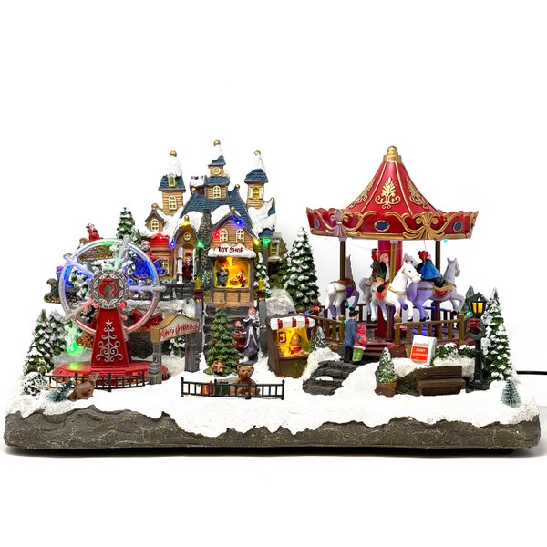Allgala Crafted Polyresin Jumbo Christmas Village House Collectable Figurine-Carnival Carousel-XH93439