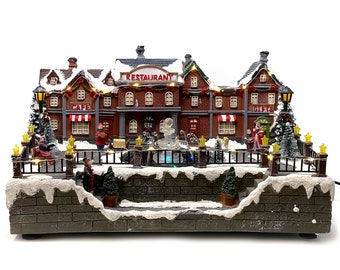 Allgala Crafted Polyresin X-Large Christmas Village House Collectable Figurine with USB Cable Power Source-Fountain in Town Center-XH93438