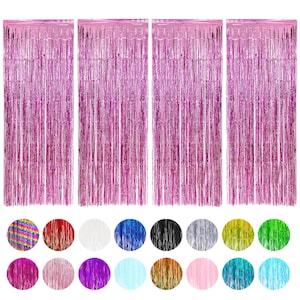 Allgala 4PK 8.2FT x 3.2FT (1x3 Meters) Metallic Tinsel Party Photo Backdrop Curtains Door Fringe Décor