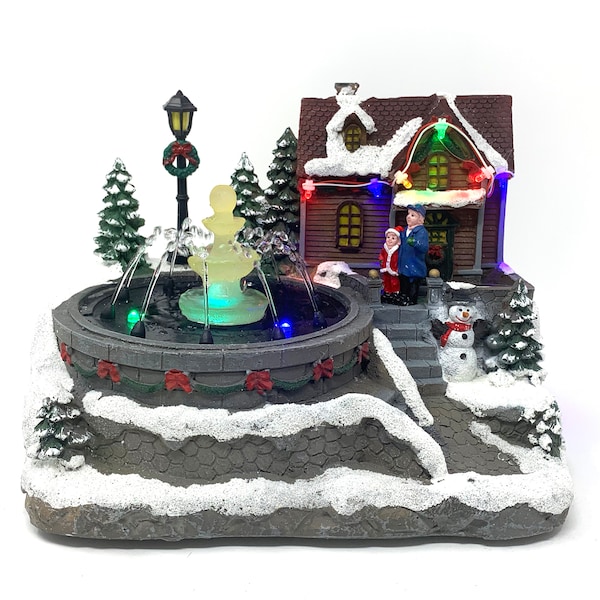 Allgala Crafted Polyresin Collectable Décor Christmas Village House - Live Fountain - XH93407