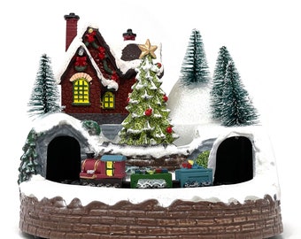 Allgala Crafted Polyresin Collectable Décor Christmas Village - House Train Under Tree-XH93424