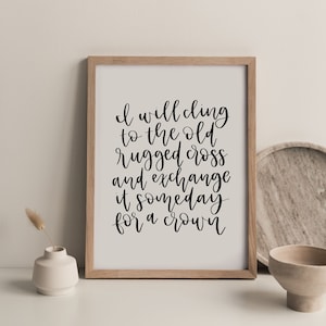 Old Rugged Cross Print | Hymn Digital Art | Christian Wall Art