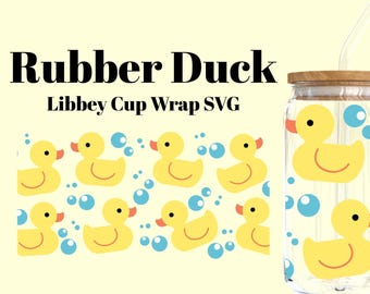 Rubber Duck Bubble Cup Wrap SVG and PNG file for 16 oz Libbey Glass | Cute Duckling Cricut File | Summer Bath Cup Design | Digital Download