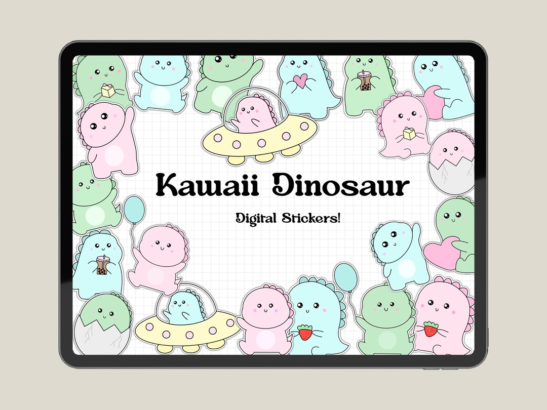 Hand-drawn Kawaii Dinosaur Digital Stickers | Goodnotes, Notability ...