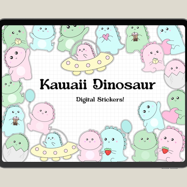 Hand-drawn Kawaii Dinosaur Digital Planer Stickers | college student stickers | ipad stickers | notability | Precropped PNGs | Clipart