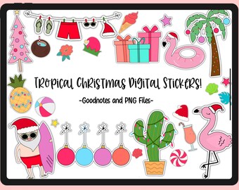 Pegatinas digitales de Navidad tropical / Goodnotes Planner Clipart (PNG)