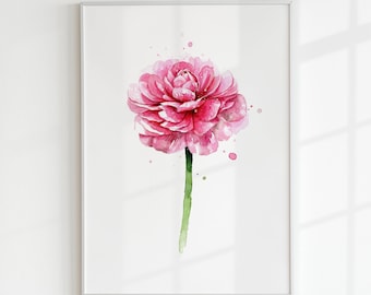 Pfingstrose Rosa Kunst, Pfingstrose Aquarell Blume, Kinderzimmer Mädchen Pfingstrose Blumenmalerei, Pfingstrose Geschenk Wand Kunst Druck von Minamalist Aquarellmalerei