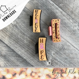 Sensibilisation au cancer du sein et soutien Hair Clip Template svg BUNDLE, Ensemble de 6, Grand petit clip à griffes, Glowforge Thunder Laser x-Tool Omtech Mira