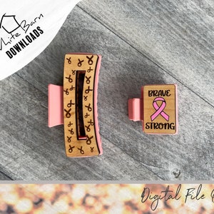 Sensibilisation au cancer du sein et support Hair Clip Template SVG File 2, Ensemble de 2, Grand petit clip à griffes, Glowforge Thunder Laser x-Tool Omtech Mira