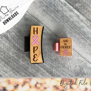 Sensibilisation au cancer du sein et support Hair Clip Template SVG File 1, Ensemble de 2, Grand petit clip à griffes, Glowforge Thunder Laser x-Tool Omtech Mira