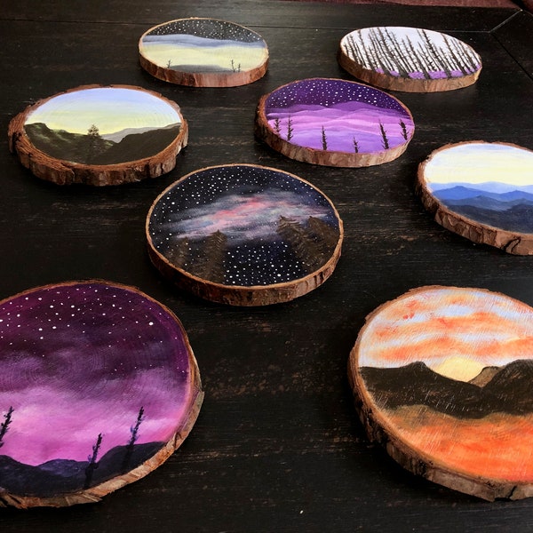 Hand-Painted Wood Coasters - Nature-themed