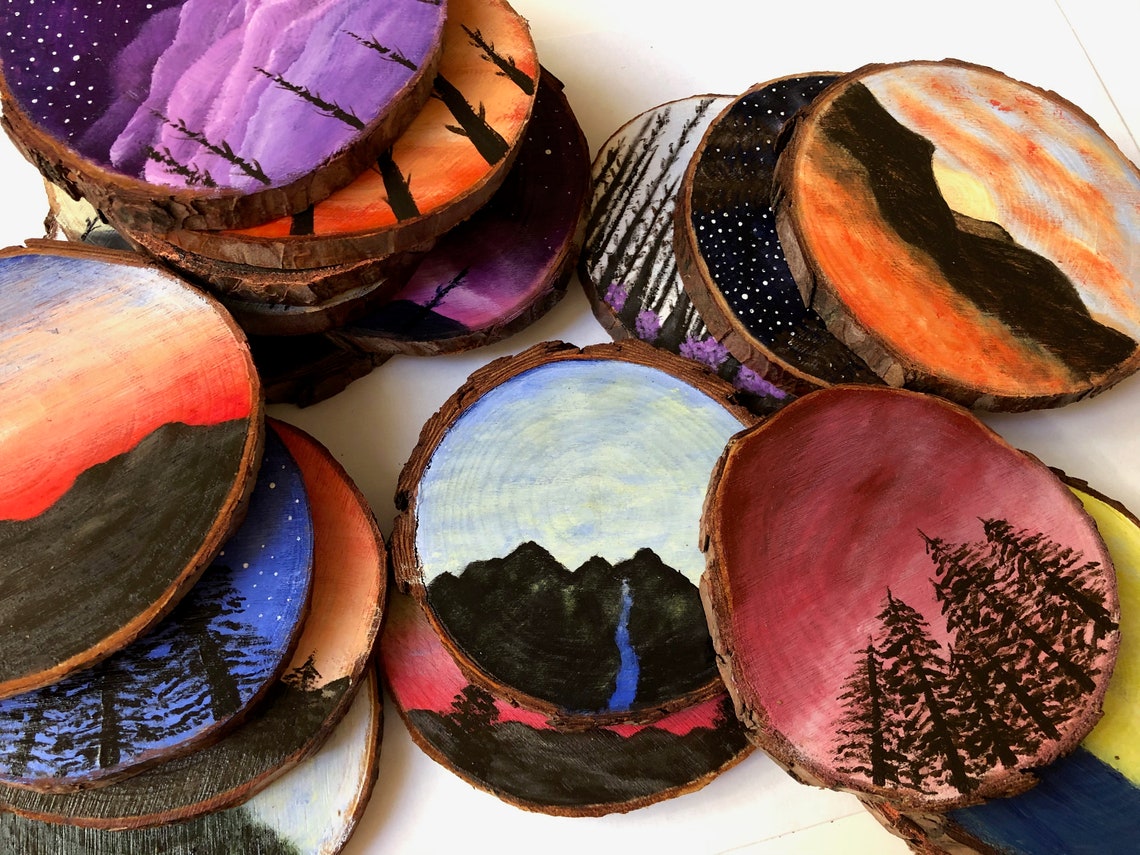 Handpainted Wood Coasters Naturethemed Etsy