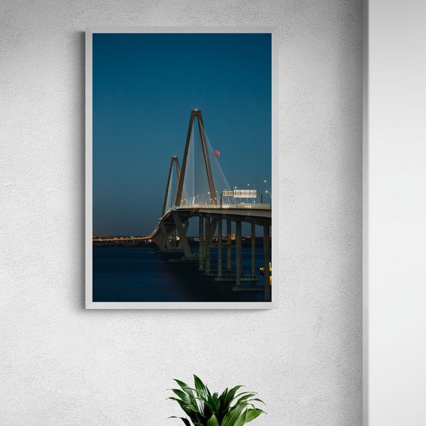 Blood Moon final transit behind Arthur Ravenel Jr. Bridge, in Mount Pleasant, South Carolina