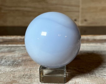 Polished Blue Chalcedony Sphere: Metaphysical Crystal Display (62 mm)