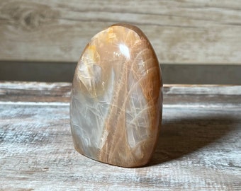 Polished Peach Moonstone Freeform: Flashy Crystal Display Stone
