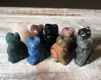 Details about / 1pcs Natural Labradorite cat Hand Carved quartz Crystal Healing random