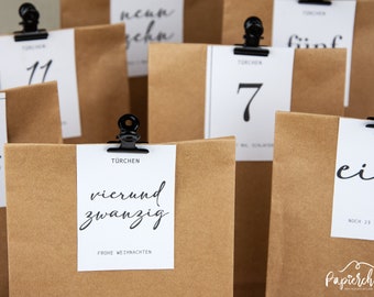 Advent calendar numbers 1-24, Merry Christmas cards, Christmas calendar, Advent calendar cards for crafting, DIY Advent calendar, PDF