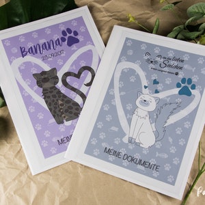 DOKUMENTENMAPPE für Katzen, personalisiert mit Name & Geburtsdatum, Geschenkidee Katzenliebhaber