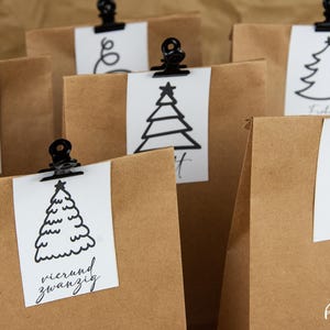 アドベントカレンダーの数字1～24、メリークリスマスカード、クリスマスカレンダー、手作りアドベントカレンダーカード、DIYアドベントカレンダー、PDF