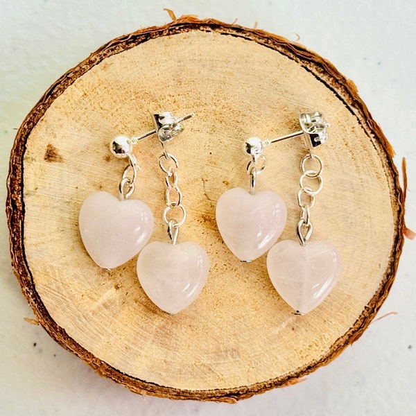 Rose Quartz Heart Earrings