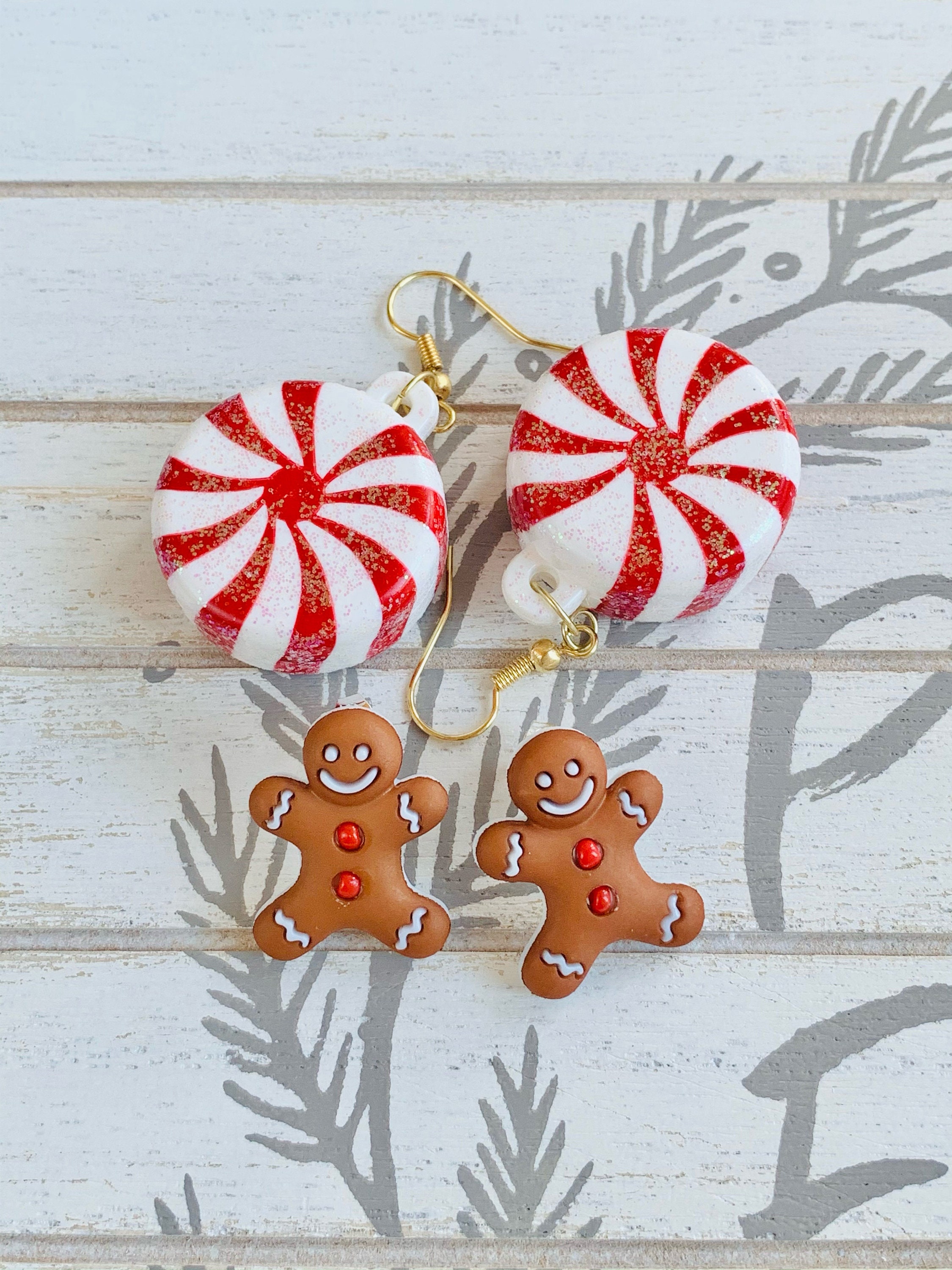 Gingerbread Man on Sterling Silver Dangle Earrings Christmas Jewelry Holiday 