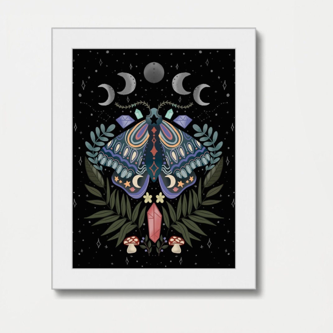 Moon Phase Moth Digital Print - Instant Download Wall Art - Floral Art ...