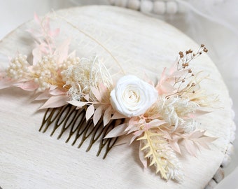 Beautiful White Rose Preserved Flowers Wedding hair Comb / Boho wedding / Bridal Showers / Handmade Hair combs