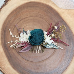 Preserved Flowers Wedding Hair Comb | Dark Teal Burgundy Wedding Hair Comb| Wedding Hair Pin | Flower Hair Pin