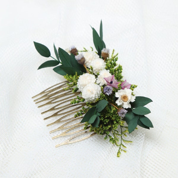 Artequeen Greenery Preserved Flower wedding Hair Comb | Bridal Jewelry, boutonniere, bridal hair accessories, flower pin, flower hair comb