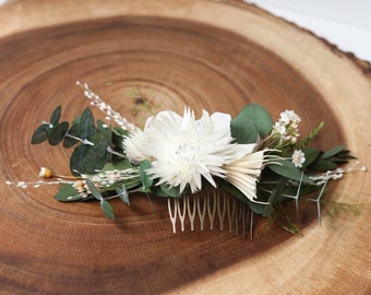 Artequeen Preserved White daisy and greens wedding hair comb