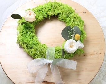 Spring Moss Wreath with austin real preserved rose  Wreath with Moss, Garden Wreath, Natural Wreath, Easter Wreath, Preserved Moss Wreath