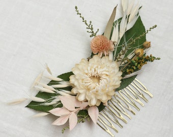 Arte Queen 004_greenery wedding hair comb and boutonniere set_wedding hair pieces, made with sola wood flower and preserved flowers