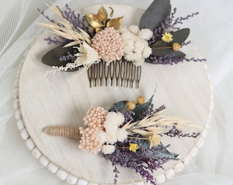 Wedding Hair Comb Bohemian Style |  Preserved Flower Wedding Hair Comb | Dried flower Hair Comb