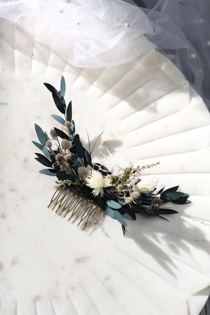 Artequeen wedding hair comb / greenery wedding hair pieces / bridal hair comb / Preserved flowers 