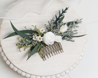 Artequeen Greenery White Mini Preserved Rose Wedding Bridal Hair combs, flower hair combs, bohemian wedding hair combs