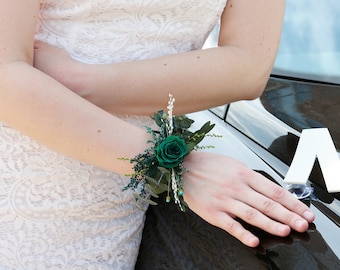 Dark Green Preserved Flower Wrist Corsage / Dried flowers Wedding / Handmade Bridesmaid Wrist Corsage / Flower Bracelet