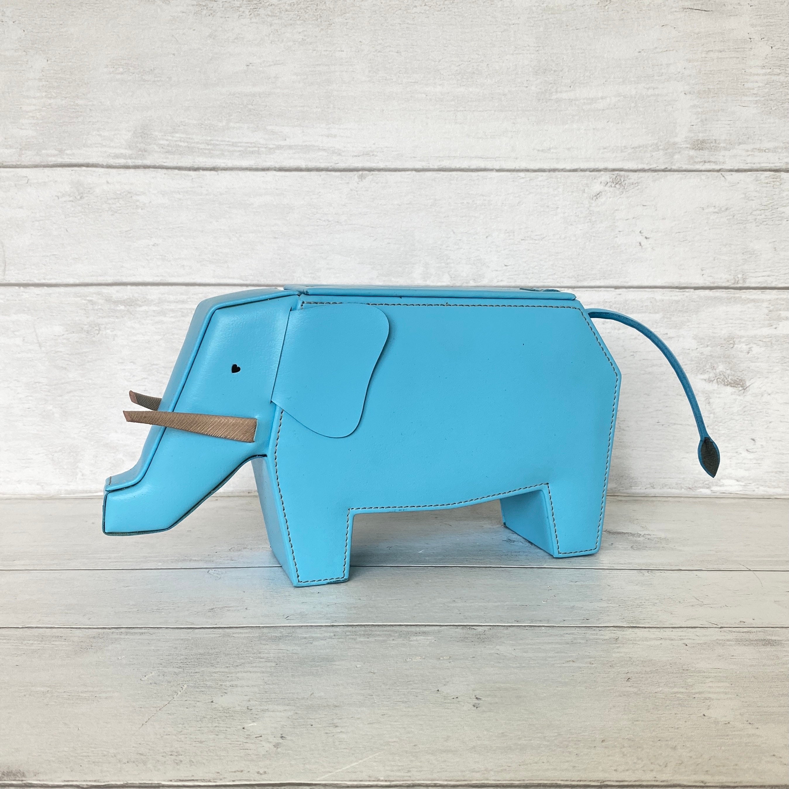 Vegan Leather Elephant Money Box Large Size Blue Etsy