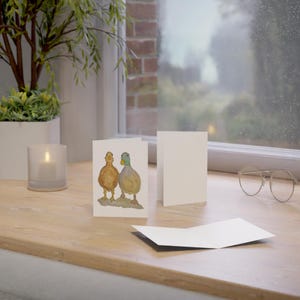 Tarjetas de felicitación, pareja de patos, pintura de acuarela, patos lindos, ilustración de animales, tarjetas de notas, tarjetas en blanco, tarjetas pensando en ti