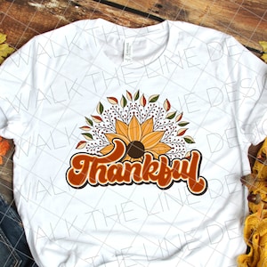 Thankful Fall Sunflower - Vintage Retro Design - Sublimation Design Instant Digital Download - 300 DPI PNG
