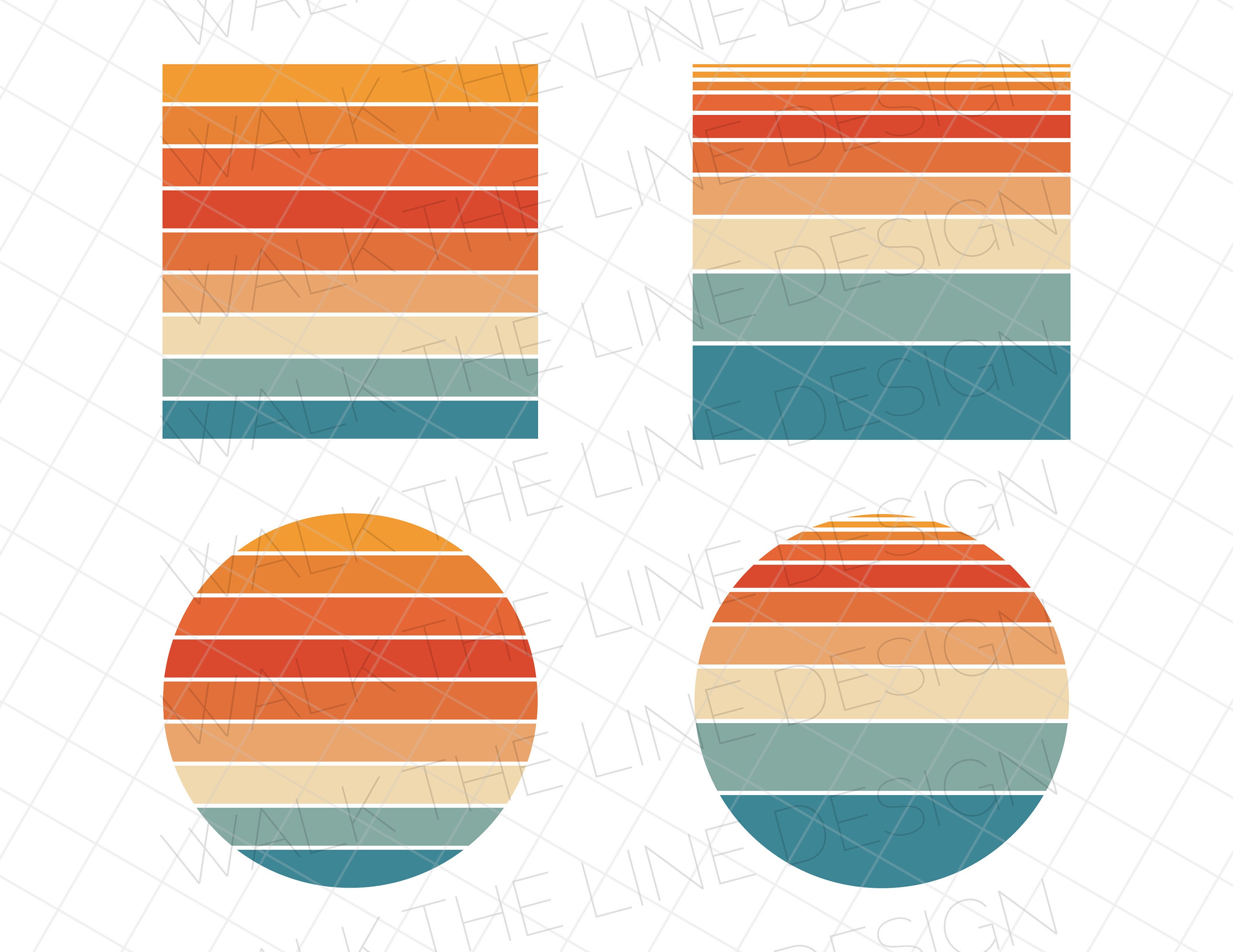 Retro Line Background - Square or Circle - Clean or Distressed - 8 files - 300 dpi png - Clip Art