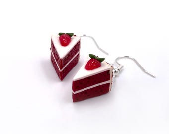 Handmade Red Velvet Cake Earrings – Miniature Polymer Clay Dessert