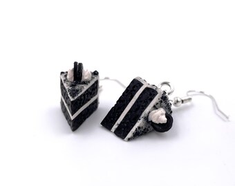 Cookies & Cream Cake Slice Dangle Earrings – Handmade Polymer Clay Desserts