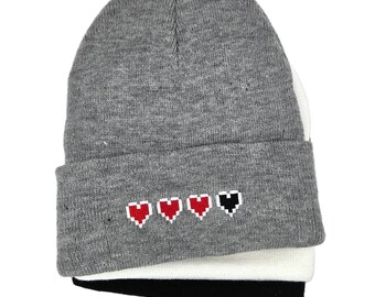 Embroidered 4-Hearts Beanie - Legend of Zelda Life Beanie - Video Game Apparel - Gamer Gear