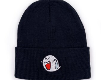 Embroidered Boo Beanie - Two-sided Boo Beanie - Embroidered Ghost Beanie - Halloween Ghost Beanie -  Gifts for Gamers - Seasonal Headwear