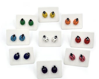 Ladybug Earring Studs, Handmade Bug Earrings, Polymer Clay Jewelry - Spring fashion